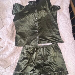 Olive Green Satin Pajama Set